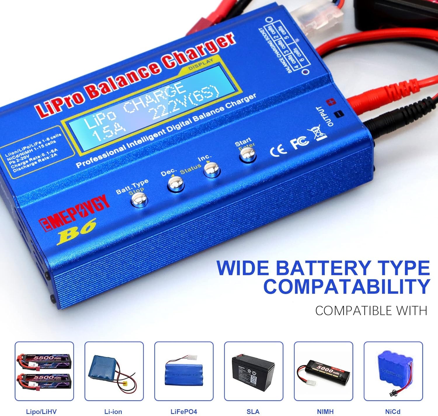 EMEPOVGY Cargador de equilibrio de batería B6 Lipo 80W 6A - Imagen 3