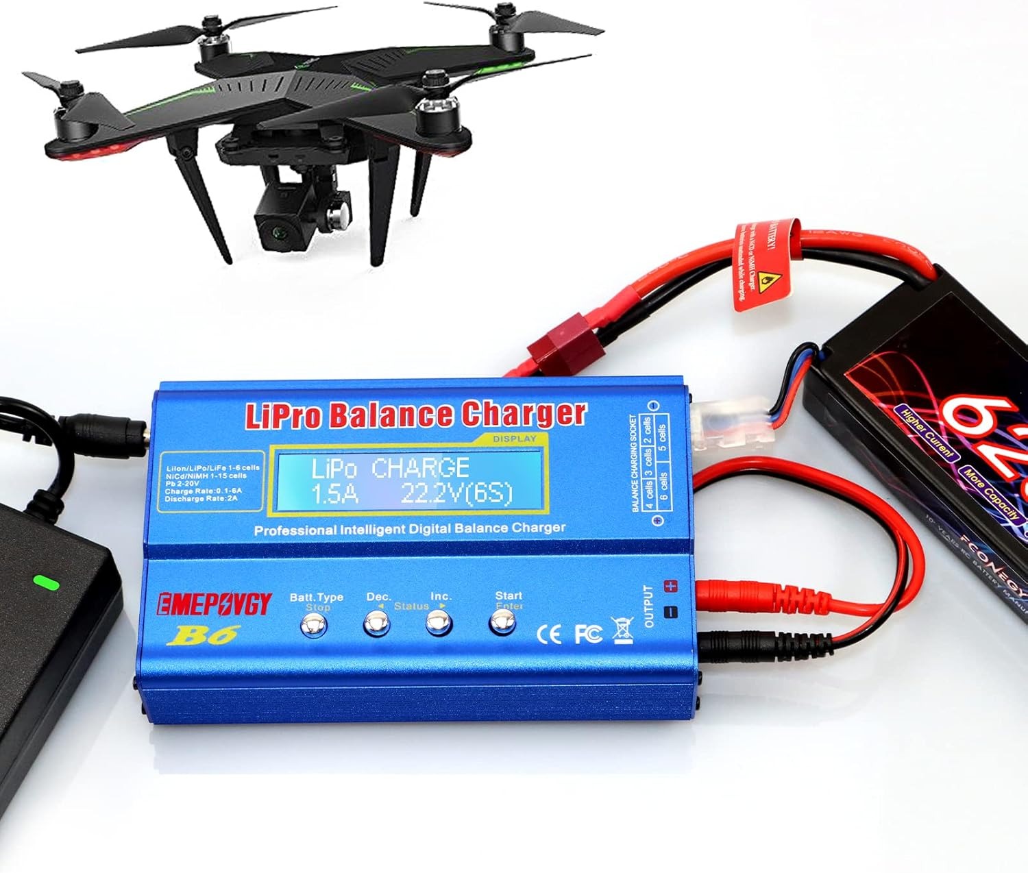 EMEPOVGY Cargador de equilibrio de batería B6 Lipo 80W 6A - Imagen 2
