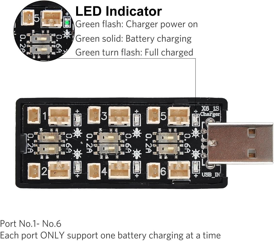 Crazepony 1S LiPo Batería Cargador USB 3.7V/4.20V 6 Canales 1S LiPo Cargador - Imagen 3