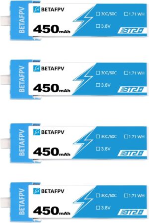 BETAFPV 4 unidades BT2.0 450mAh 1S Batería 3.8V 30C Lipo con conector BT2.0