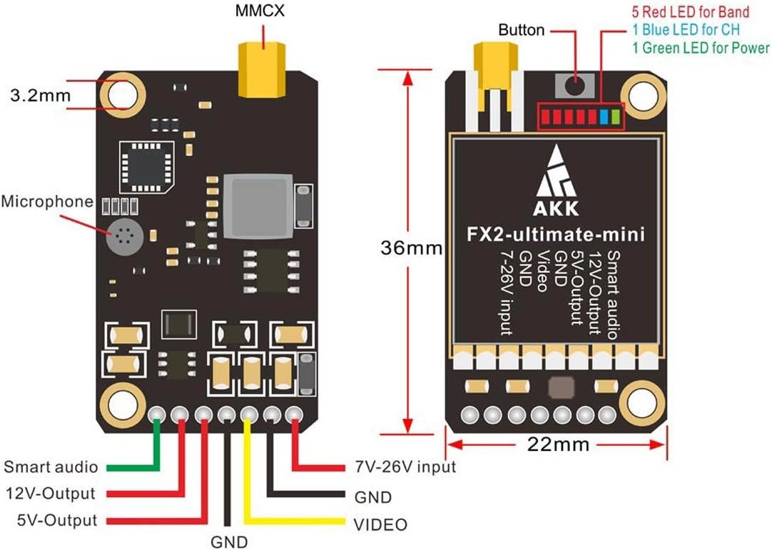 AKK FX2 ultimate-mini (versión de EE. UU.) 5.8GHz 37CH Smart Audio VTX Soporte OSD Configuración a través de Betaflight - Imagen 2